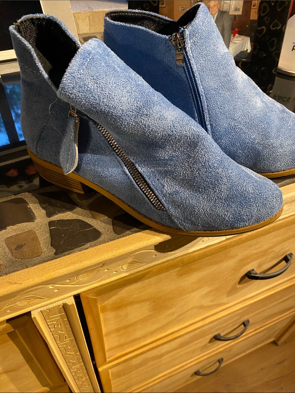 Blue Suede Side-Zip Ankle Boots